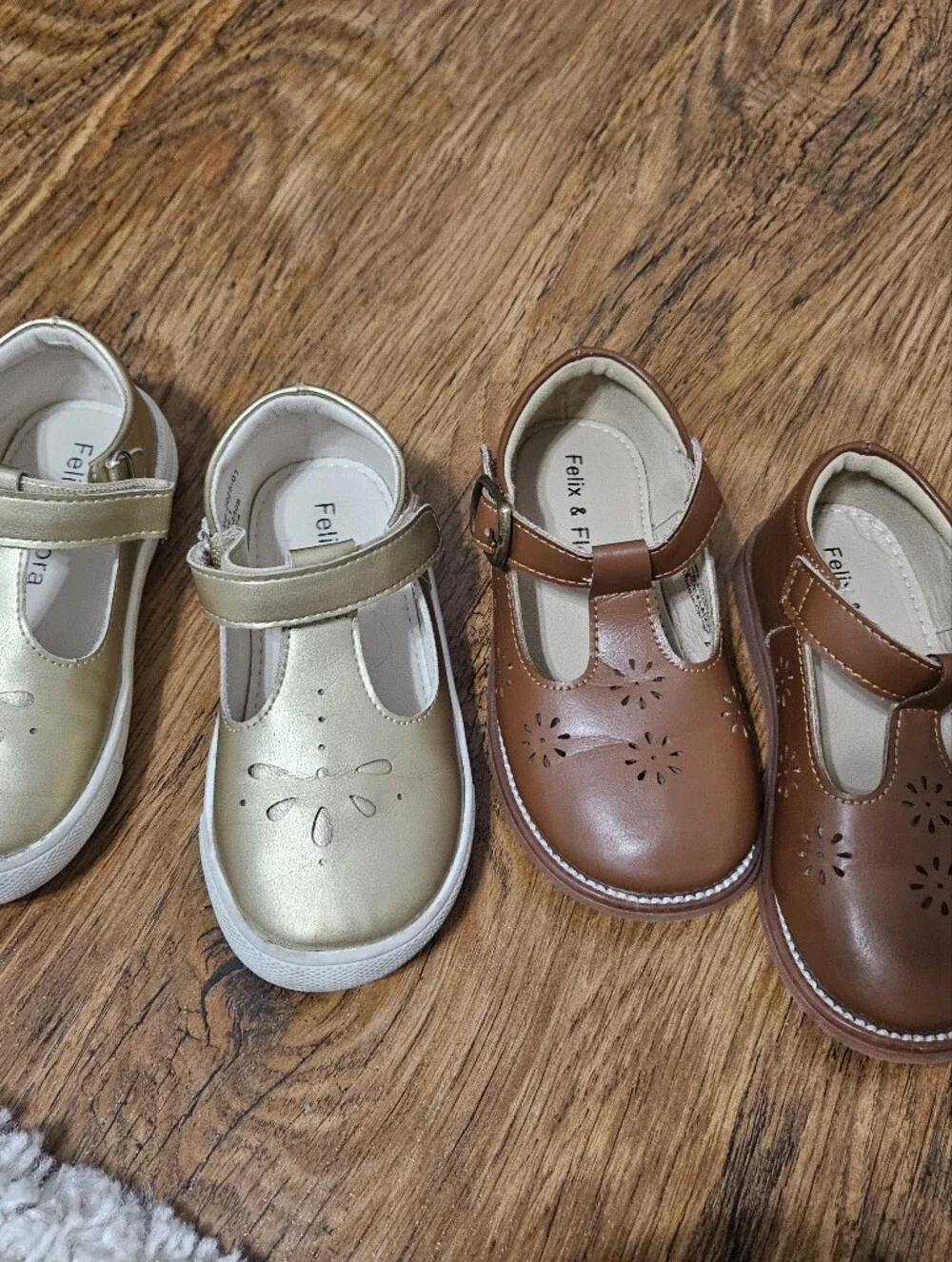 3 Pairs Of Shoes Girl 8T Moccasin, Ballerina And Golden